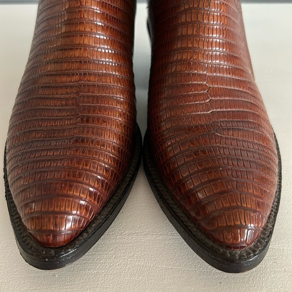 Lucchese • Vintage Women’s Classic Lizard Skin Leather Cowboy Boots Cognac Sz 7 - Picture 3 of 16